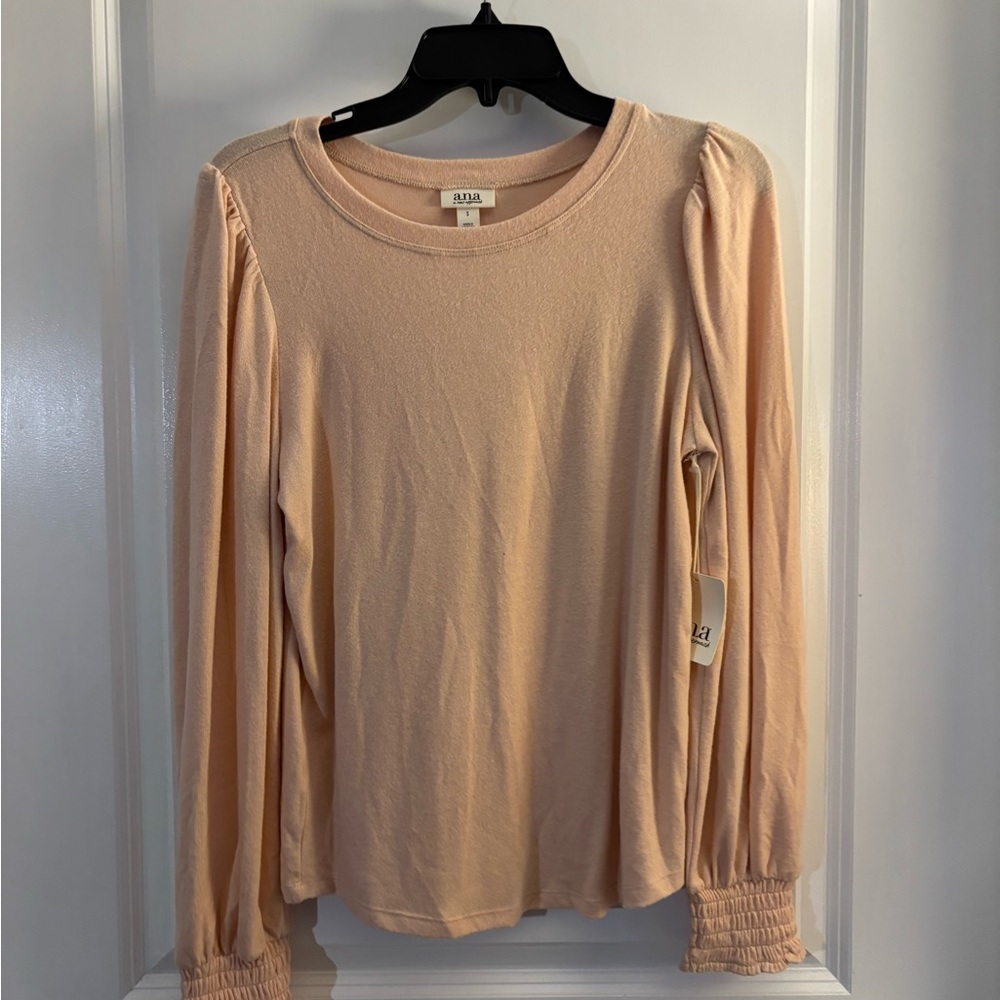 Ana Women’s Long Sleeve Puff-Sleeve Sweater Top in Blush Sz S NWT